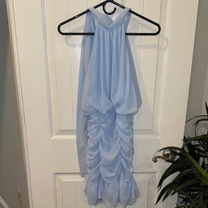 Elegant Light Blue Halter Dress